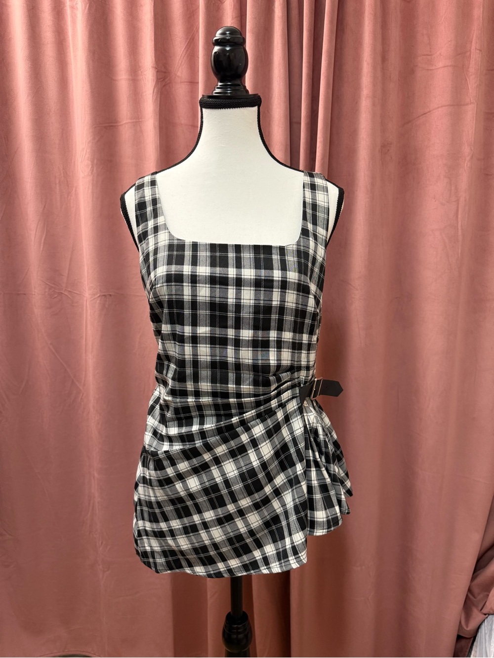 NWT Cider Black & White Plaid Square-Neck Tank